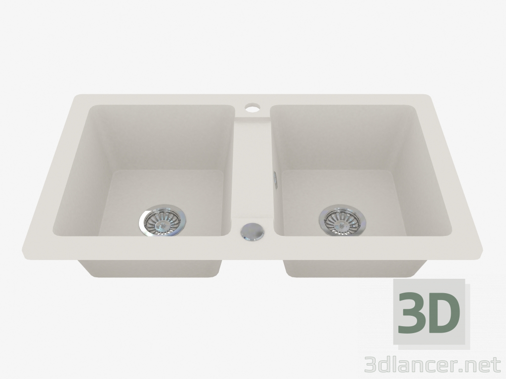 3D Modell Spüle, 2 Becken ohne Flügel zum Trocknen - Alabaster Zorba (ZQZ A203) - Vorschau