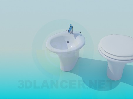 3D modeli Tuvalet ve bide - önizleme