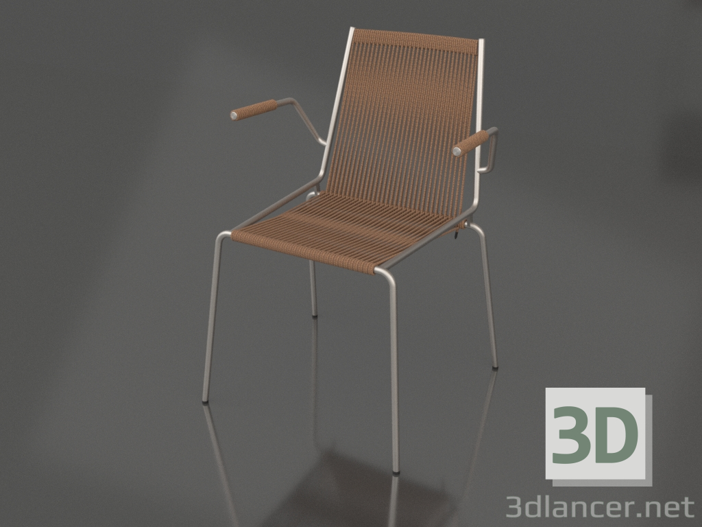 modello 3D Sedia con braccioli Noel (base in acciaio, lana marrone) - anteprima