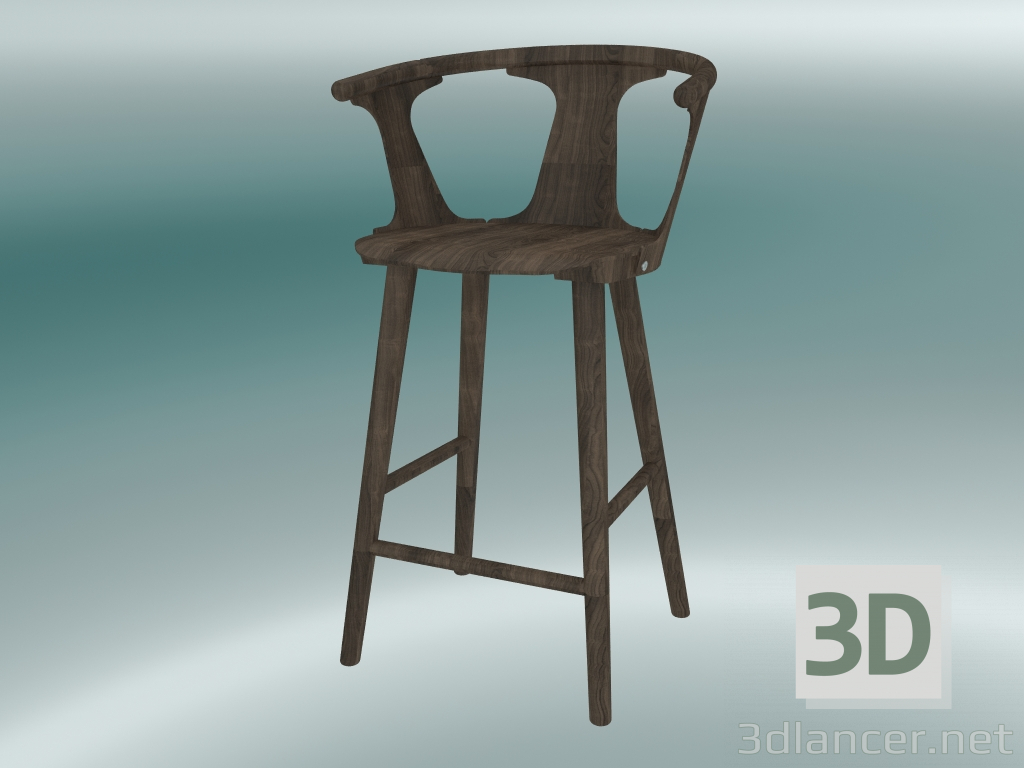 modello 3D Sgabello da bar in mezzo (SK7, H 92cm, 58x54cm, rovere oliato affumicato) - anteprima