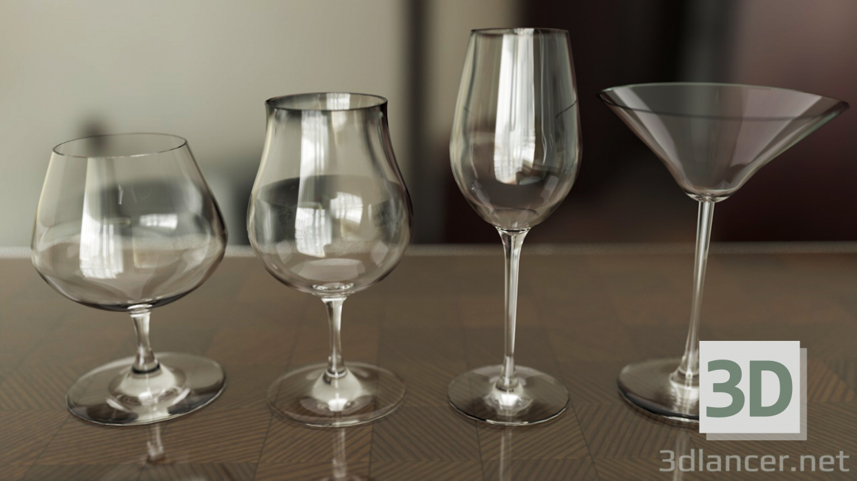 modèle 3D Un ensemble de verres à vin 4pcs - preview
