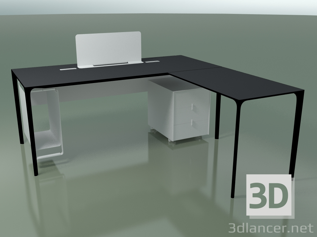 modèle 3D Table de bureau 0815 + 0816 droite (H 74 - 79x180 cm, équipée, laminé Fenix F06, V39) - preview