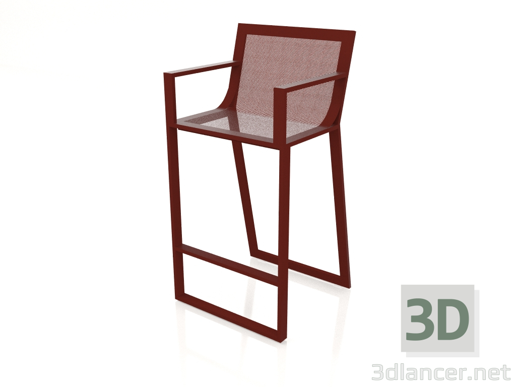 modèle 3D Tabouret haut avec dossier haut et accoudoirs (Rouge vin) - preview