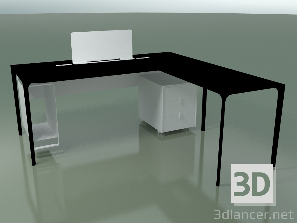 modèle 3D Table de bureau 0815 + 0816 droite (H 74 - 79x180 cm, équipée, laminé Fenix F02, V39) - preview