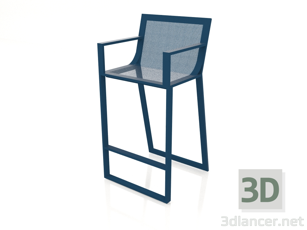 3D Modell Hoher Hocker mit hoher Rückenlehne und Armlehnen (Graublau) - Vorschau