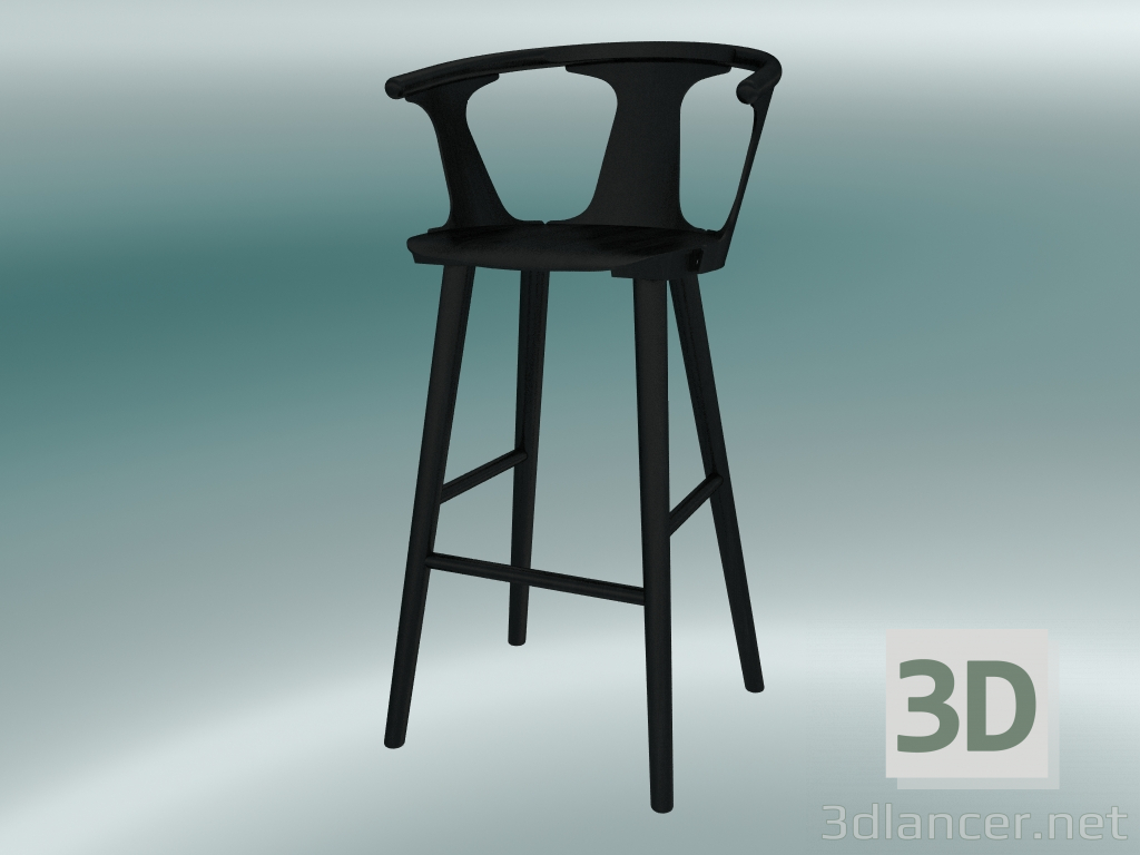 modello 3D Sedia da bar In Between (SK9, H 102cm, 58x54cm, rovere laccato nero) - anteprima