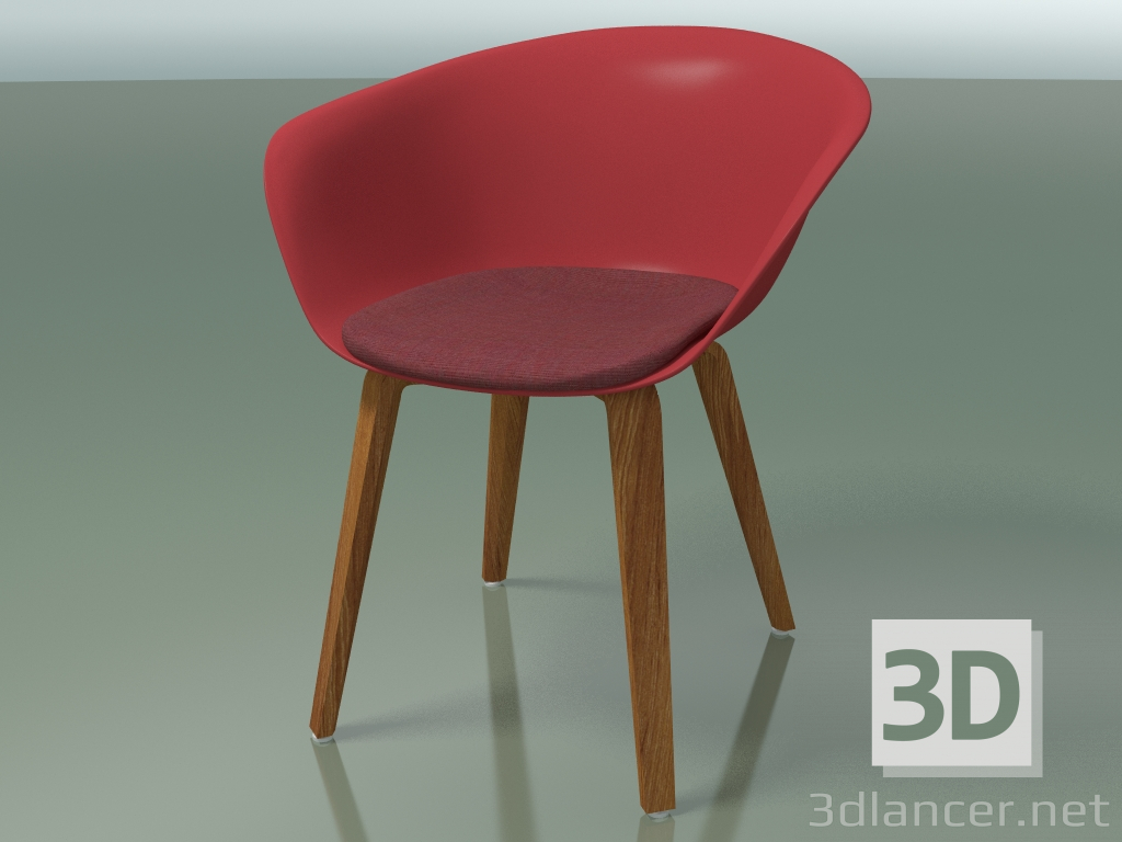 modèle 3D Chaise 4223 (4 pieds en bois, avec un coussin sur le siège, effet teck, PP0003) - preview