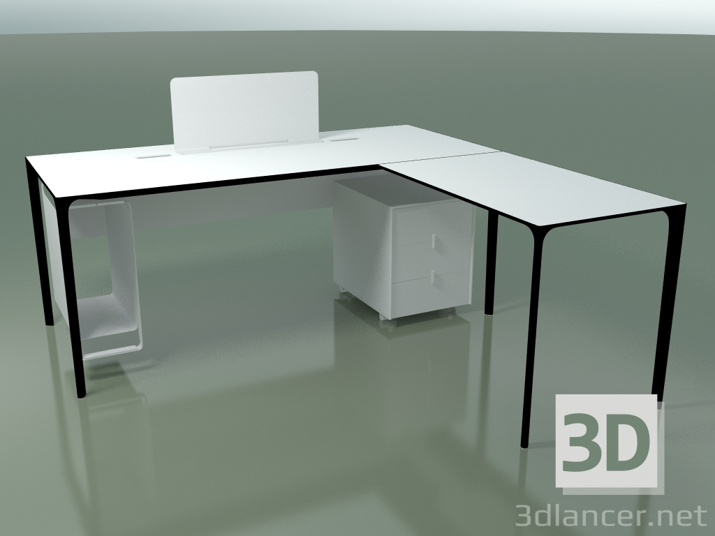 modèle 3D Table de bureau 0815 + 0816 droite (H 74 - 79x180 cm, équipée, laminé Fenix F01, V39) - preview
