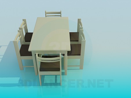 modèle 3D Table et chaises pour 6 personnes - preview