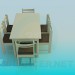 3 डी मॉडल 6 व्यक्तियों के लिए कुर्सियों के साथ डाइनिंग टेबल - पूर्वावलोकन