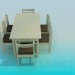 Modelo 3d Mesa de jantar com cadeiras para 6 pessoas - preview