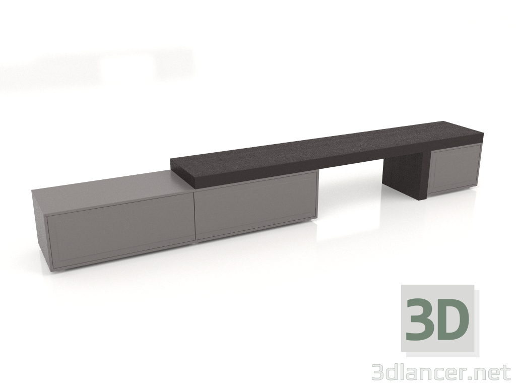 3d модель Тумба під TV, обробка шпон горіха W, матовий сіро-бежевий лак (330x45x46 см) – превью