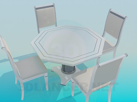 3d model Table with chairs - preview 3d model Table with chairs - preview