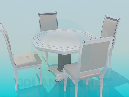 3d model Table with chairs - preview 3d model Table with chairs - preview