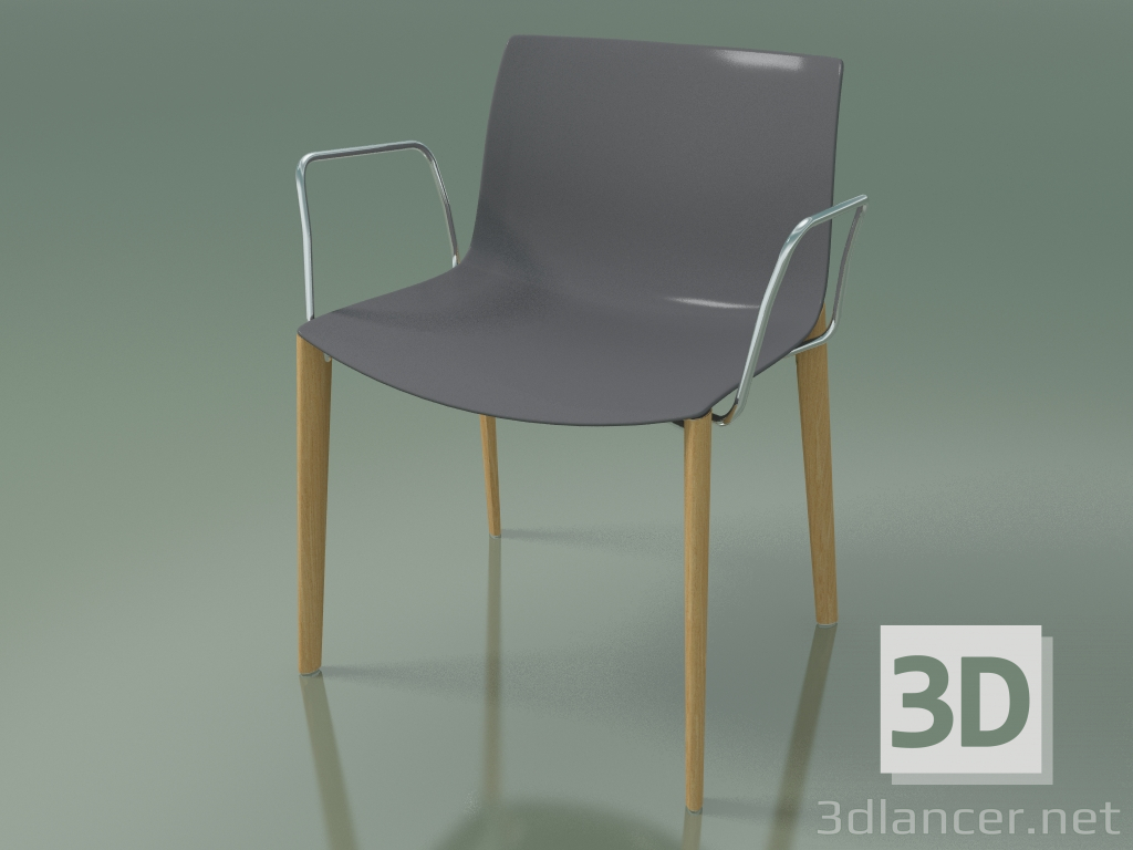 modello 3D Sedia 2084 (4 gambe in legno, con braccioli, polipropilene PO00412, rovere naturale) - anteprima