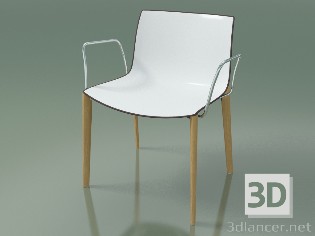 modello 3D Sedia 2084 (4 gambe in legno, con braccioli, polipropilene bicolore, rovere naturale) - anteprima