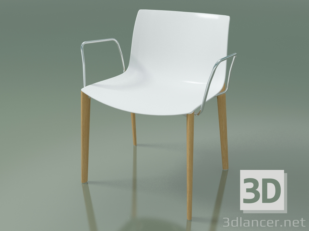 modello 3D Sedia 2084 (4 gambe in legno, con braccioli, polipropilene PO00401, rovere naturale) - anteprima
