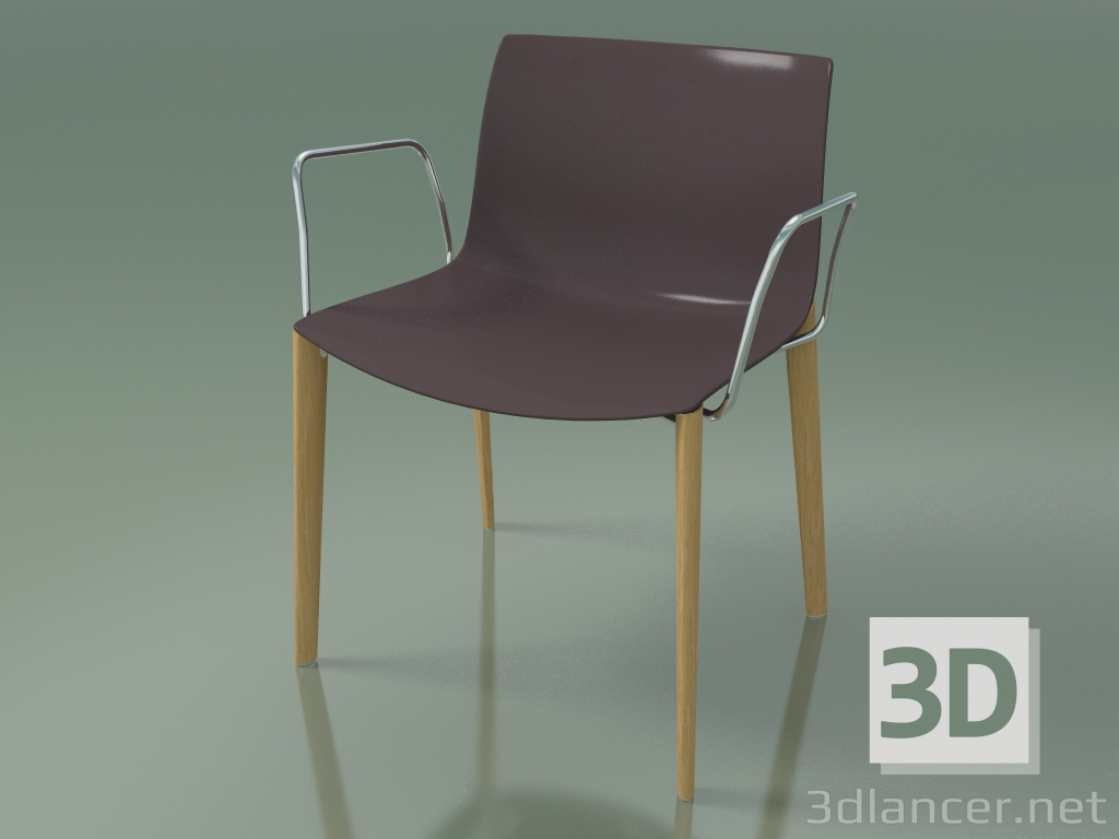 modello 3D Sedia 2084 (4 gambe in legno, con braccioli, polipropilene PO00404, rovere naturale) - anteprima