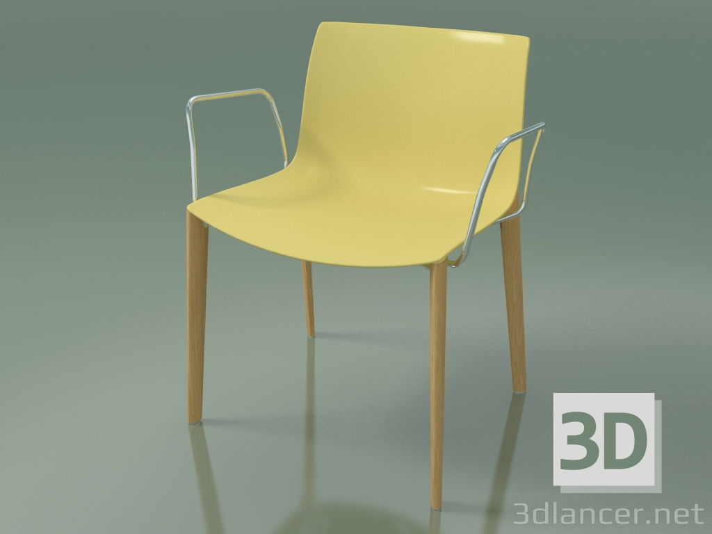 modèle 3D Chaise 2084 (4 pieds en bois, avec accoudoirs, polypropylène PO00415, chêne naturel) - preview
