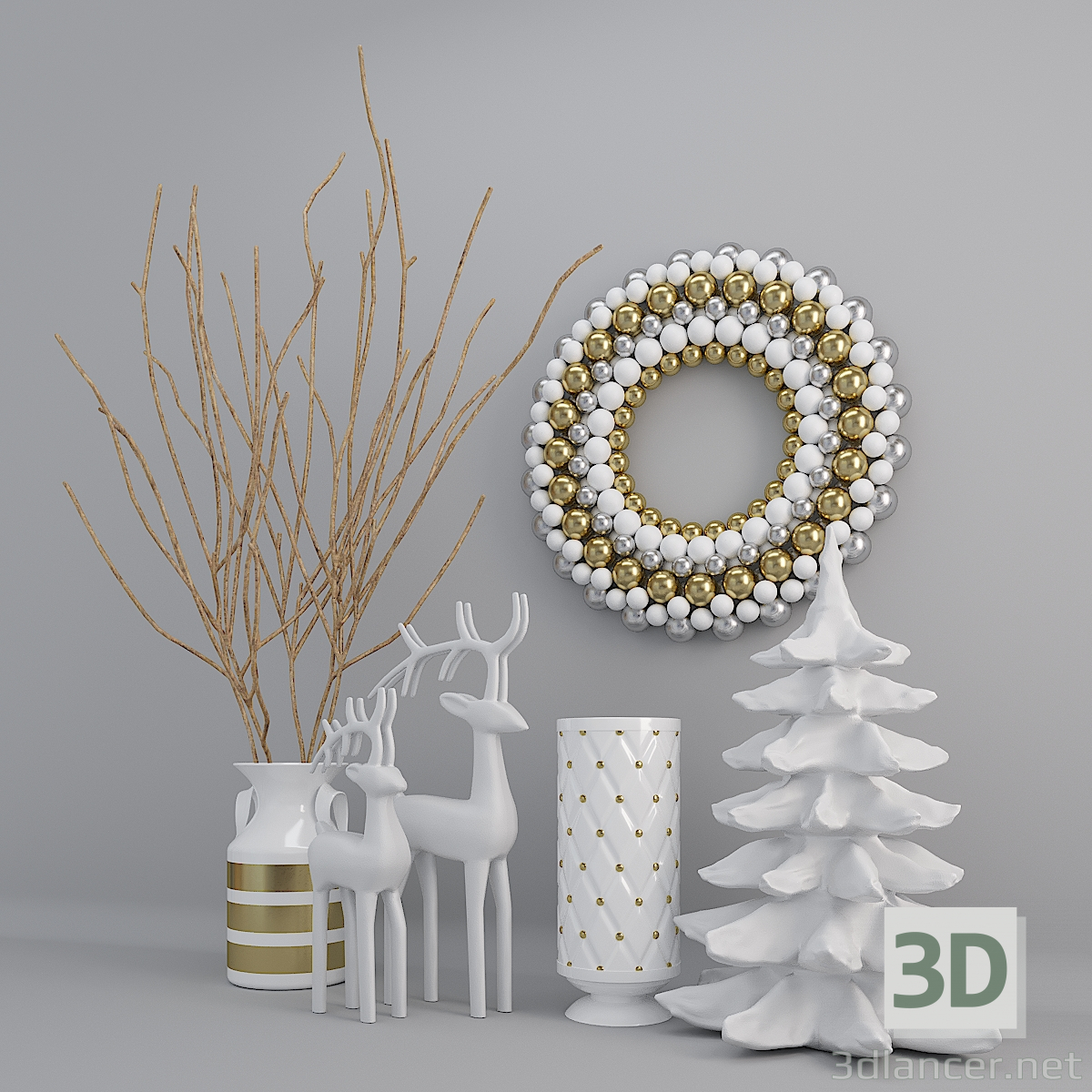 3D Yılbaşı dekoratif seti modeli satın - render