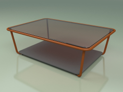 Mesa de centro 002 (vidro bronzeado, metal enferrujado, HPL cinza)