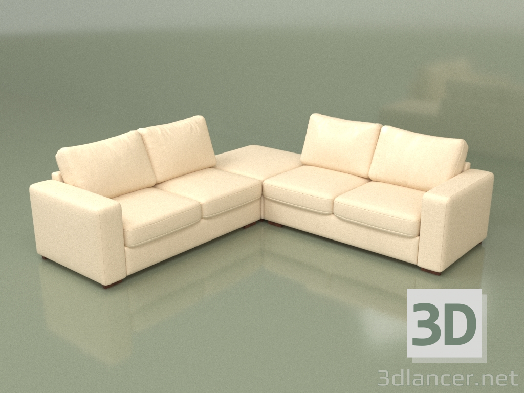 modèle 3D Canapé d'angle avec pouf Morti (Salon 1) - preview