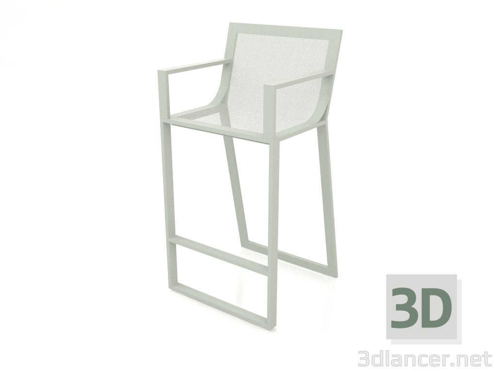 modello 3D Sgabello alto con schienale alto e braccioli (Grigio cemento) - anteprima