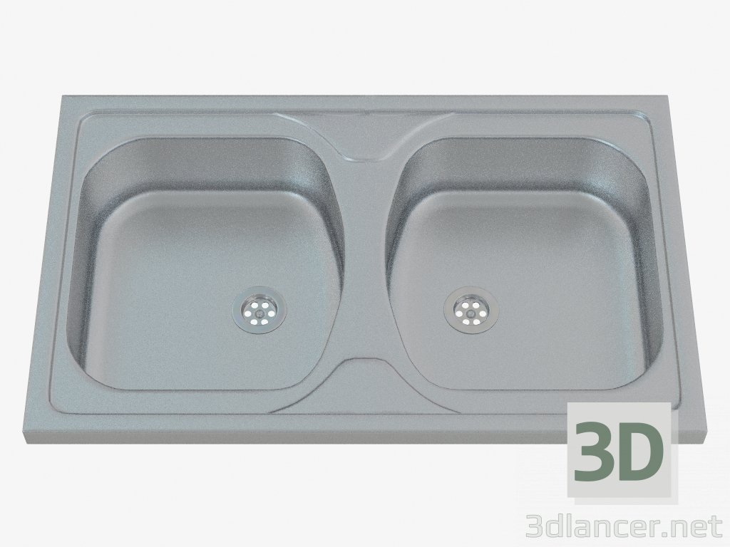 3d model Sink, 2 bowls without a wing for drying - satin Tango (ZM5 0200) - preview
