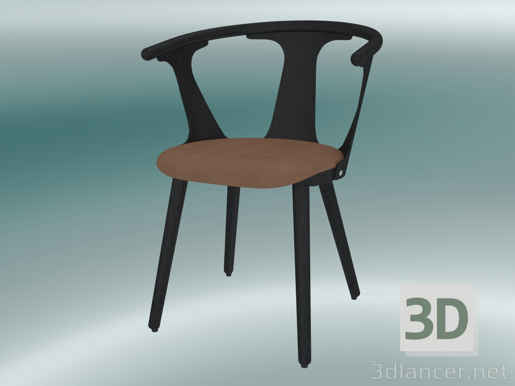 3D Modell Stuhl dazwischen (SK2, H 77 cm, 58 x 54 cm, schwarz lackierte Eiche, Leder - Cognac-Seide) - Vorschau