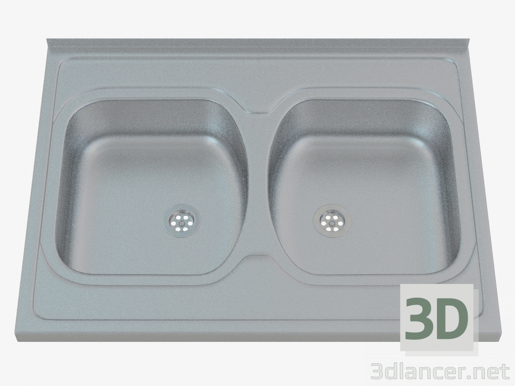 modello 3D Lavello, 2 tazze senza alette per l'asciugatura - raso Tango (ZM6 020N) - anteprima