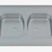 3d model Sink, 2 bowls without wing for drying - satin Tango (ZM6 020N) - preview