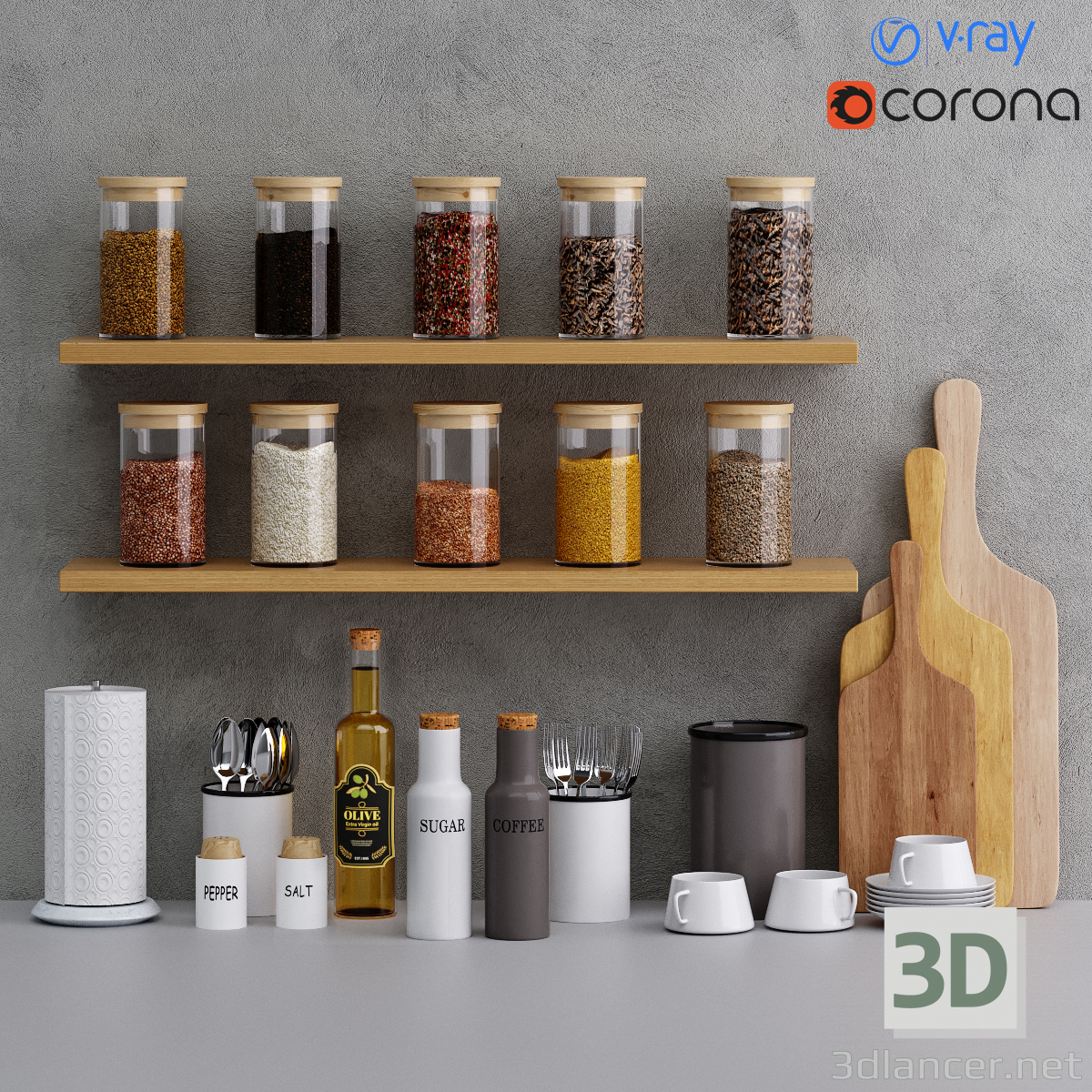 3d kitchen decor set 02 model buy - render