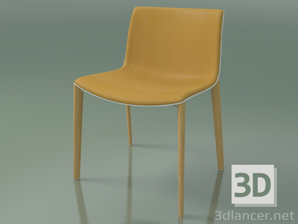 modello 3D Sedia 2086 (4 gambe in legno, polipropilene PO00401, con rivestimento frontale in pelle, rovere natu - anteprima