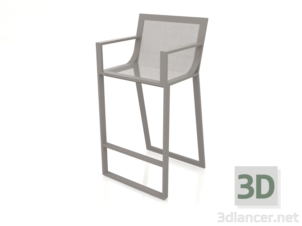 modello 3D Sgabello alto con schienale alto e braccioli (grigio quarzo) - anteprima