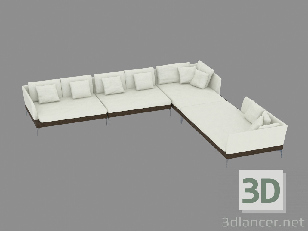 3d model sofá modular de cuero Fianco 144 - vista previa