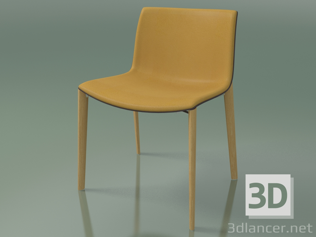modello 3D Sedia 2086 (4 gambe in legno, polipropilene PO00404, con rivestimento frontale in pelle, rovere natu - anteprima