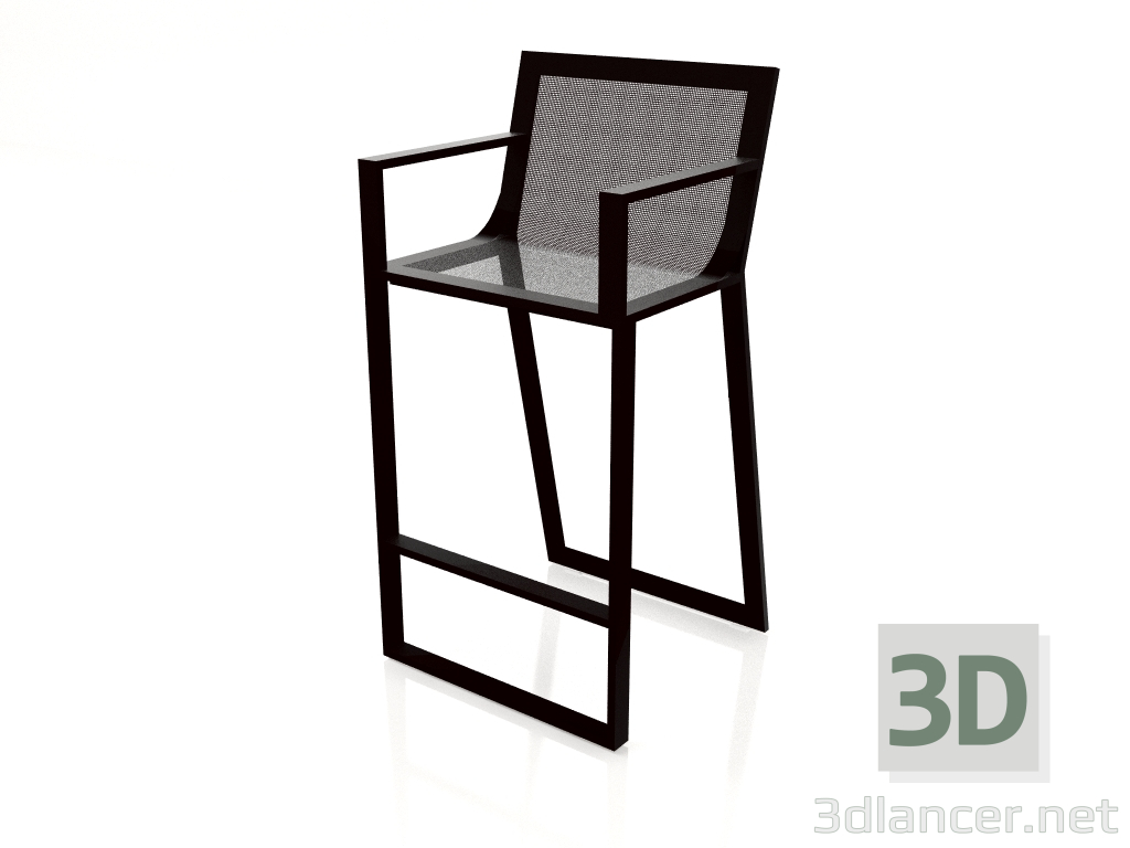 3D Modell Hoher Hocker mit hoher Rückenlehne und Armlehnen (Schwarz) - Vorschau