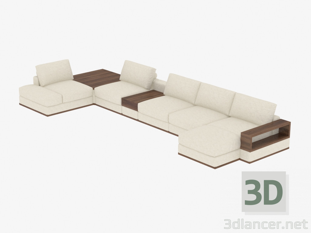 modello 3D Divano ad angolo modulare con ripiano e tavolo - anteprima