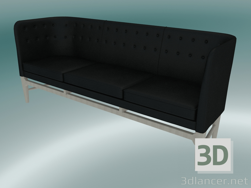 3D Modell Dreisofa Mayor (AJ5, H 82 cm, 62 x 200 cm, Eiche weiß geölt, Leder - Seide schwarz) - Vorschau