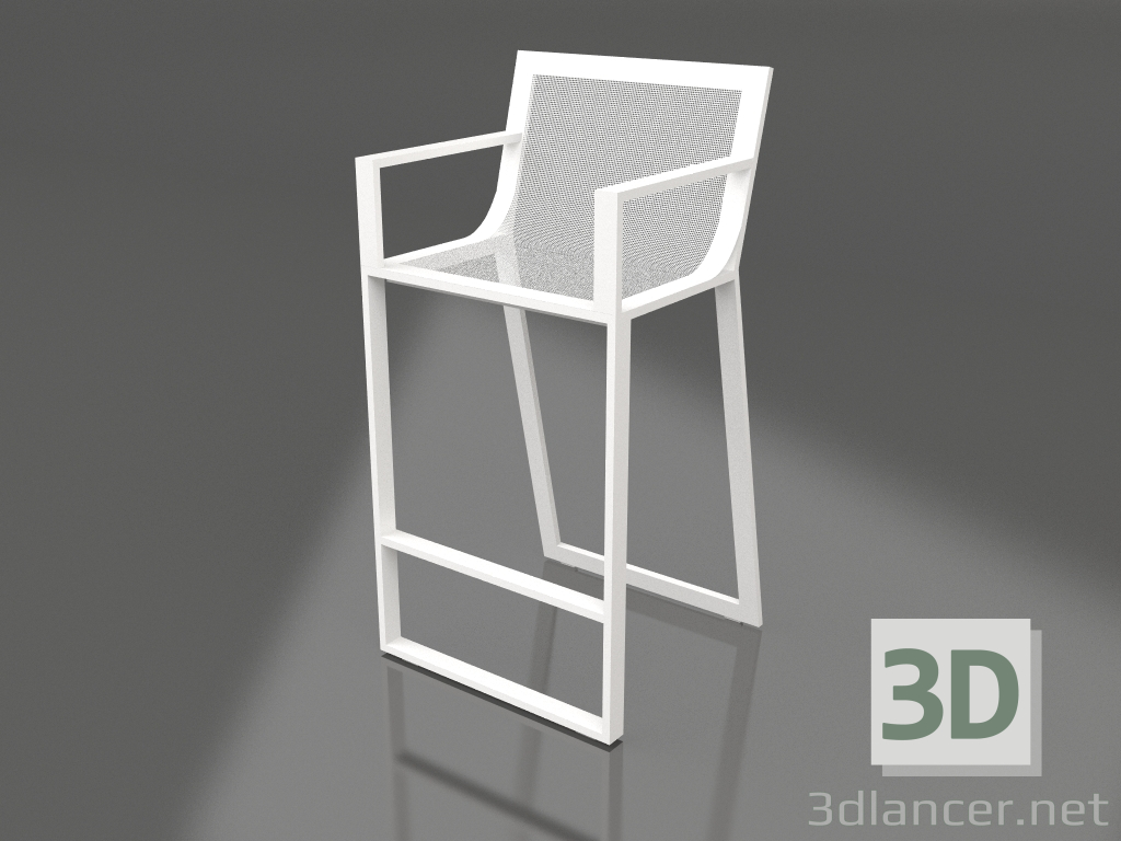 modello 3D Sgabello alto con schienale alto e braccioli (Bianco) - anteprima