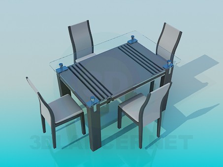 3d модель Стол со стеклянной столешницей и стулья – превью 3d модель Стол со стеклянной столешницей и стулья – превью