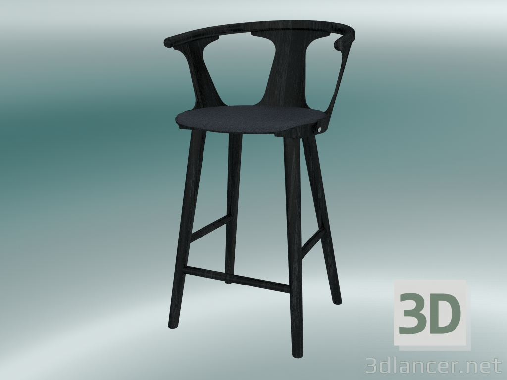 modello 3D Sedia da bar In Between (SK8, H 92cm, 58x54cm, Rovere laccato nero, Fiord 191) - anteprima