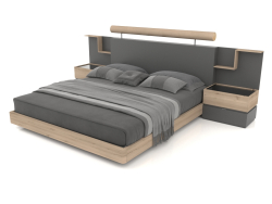 Conjunto de cama Kuffert Class 180x200 e 2 mesas de cabeceira Tampo (carvalho-grafite)