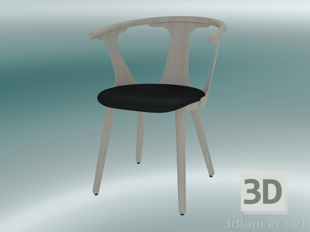 modello 3D Sedia in mezzo (SK2, H 77cm, 58x54cm, rovere oliato bianco, pelle - seta nera) - anteprima