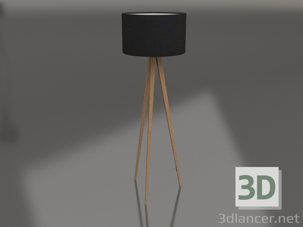 modello 3D Lampada da terra Treppiede (Legno Nero) - anteprima