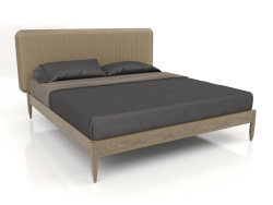 Bed with slats, oak veneer finish W, leather LE06 (206x213x115 cm)
