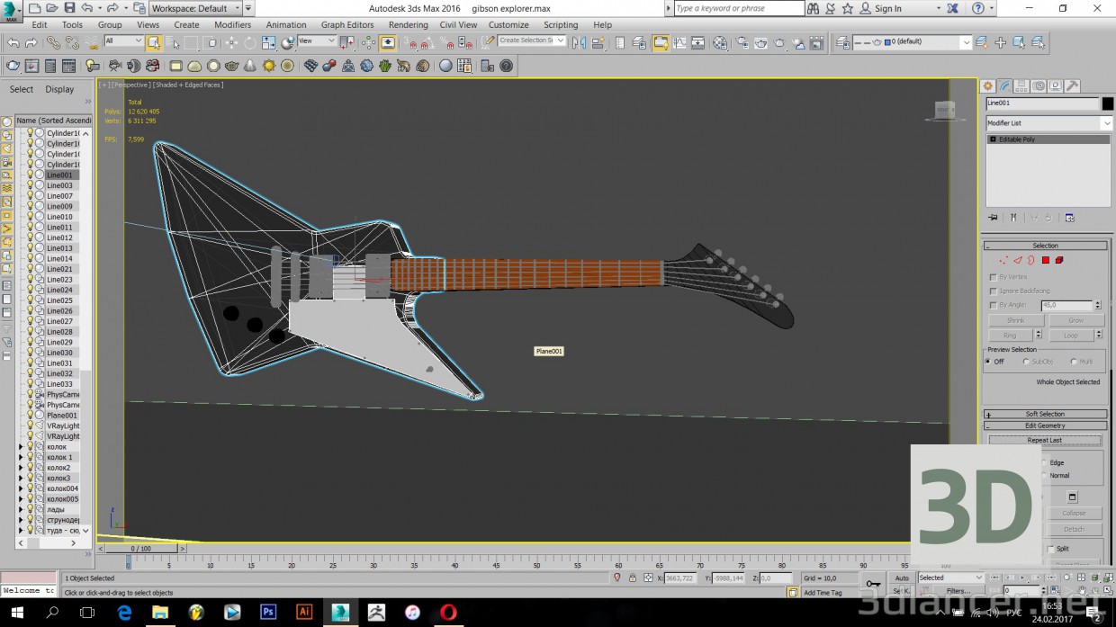 3d model Gibson Explorer Guitar - preview 3d model Gibson Explorer Guitar - preview