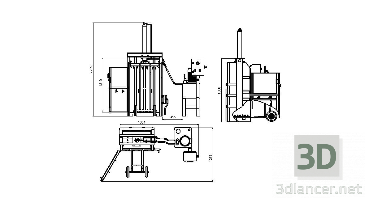3d model Hydraulic press for paper and cardboard - preview 3d model Hydraulic press for paper and cardboard - preview