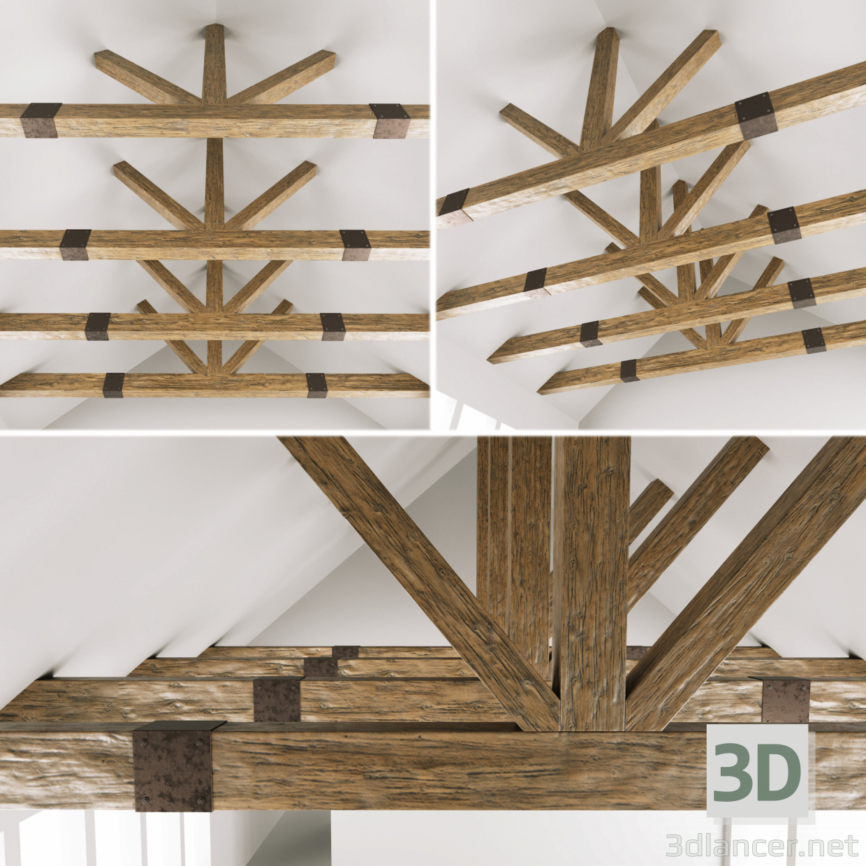 modèle 3D de Poutres de plafond en bois pour la grange acheter - rendu