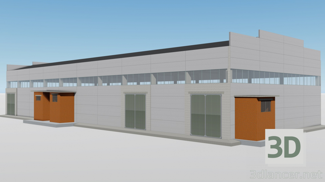 3d Single-span industrial building model buy - render